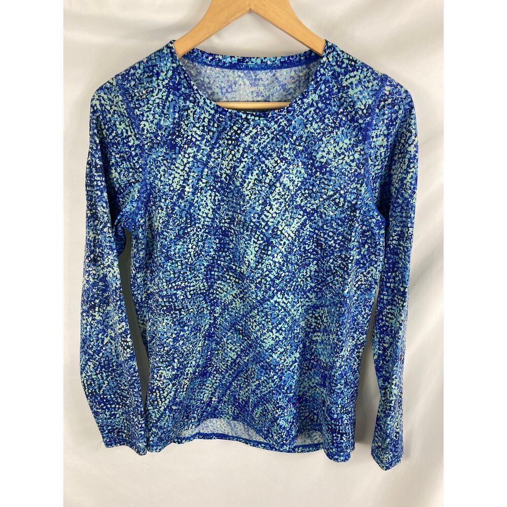 LL Bean Women's XS UPF 50+ Swim Sun Rash Guard Long Sleeve Top Blue
